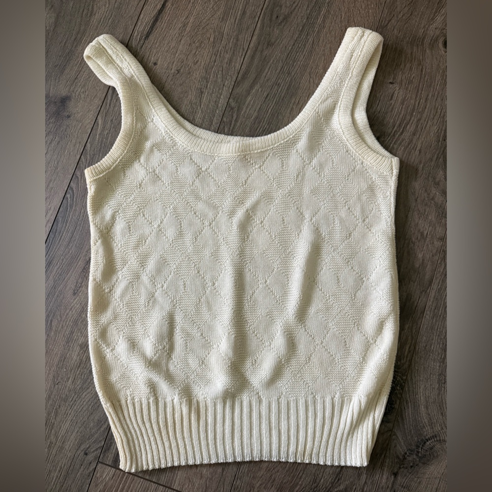 Vintage Pearl Cream Knit Sweater Tank Sz Medium